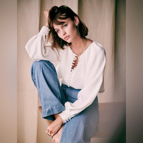 Sezane Amy Blouse Ecru Ivory Size 40 / US 8 Top - Picture 1 of 7